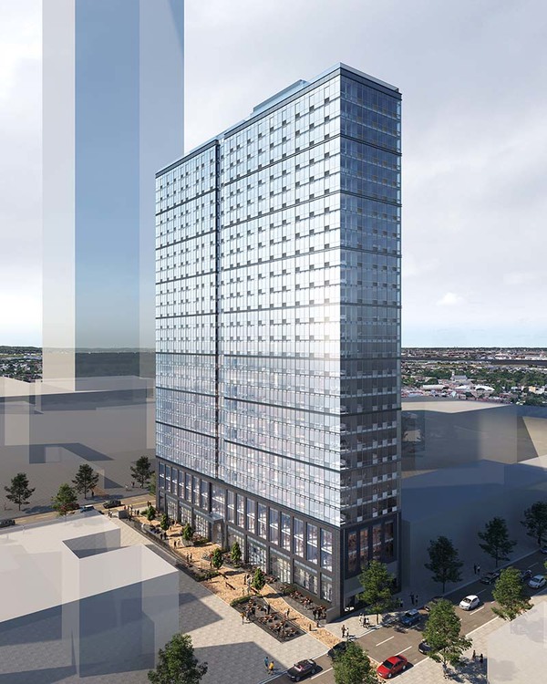 Aerial rendering of 618 pavonia c3d architecture